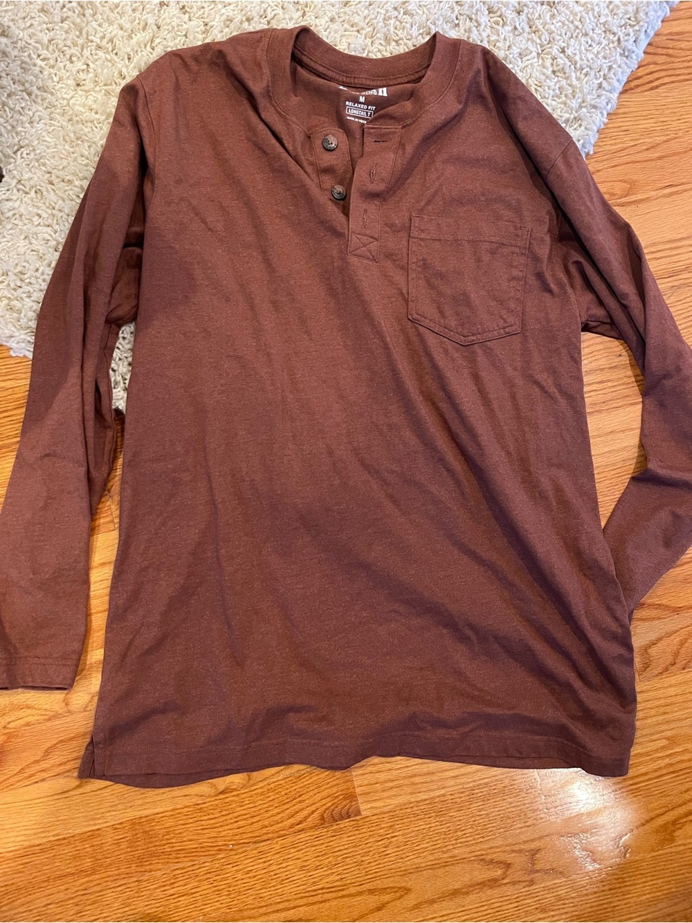 Duluth Long-Sleeve Henley Shirt in Brown - Men's Casual Pocket Tee sz M tall